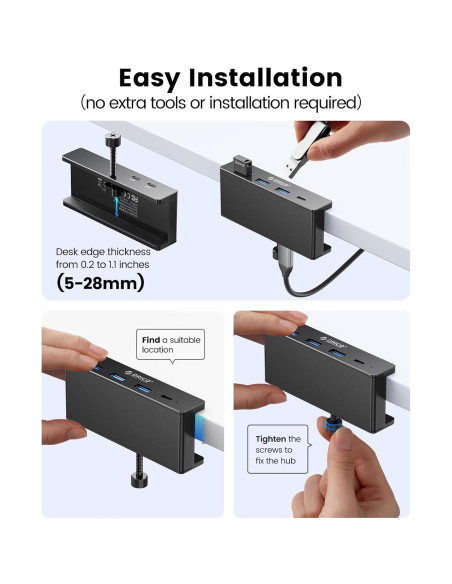Hub USB 3.0 ORICO con Abrazadera y Puerto USB-C 4 Puertos