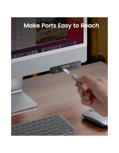 Hub USB 3.0 ORICO con Abrazadera y Puerto USB-C 4 Puertos