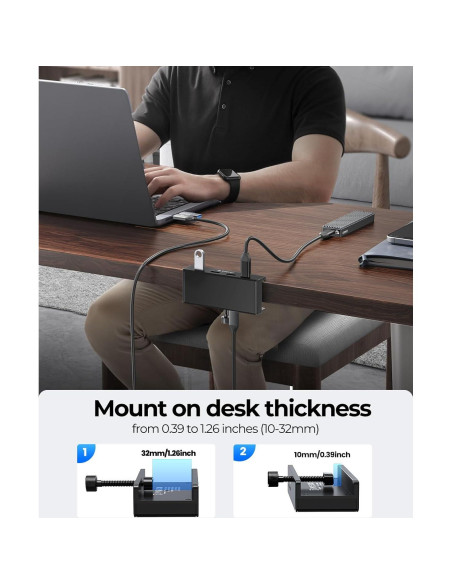 Hub USB 3.0 ORICO con Abrazadera y Puerto USB-C 4 Puertos
