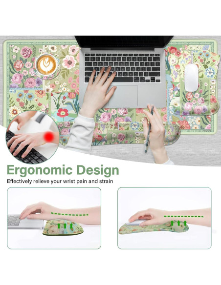 Soporte Reposamuñecas Ergonómico MOSISO Verde con Alfombrilla 90x40cm