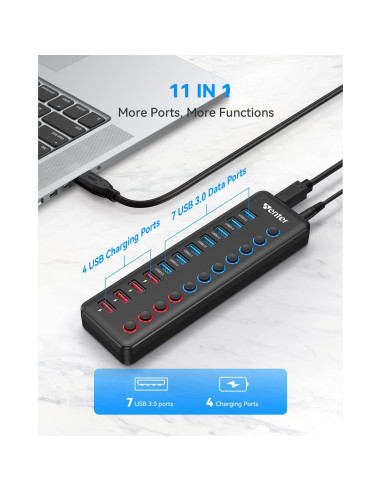 Hub USB 3.0 Alimentado Wenter 11 Puertos con Carga Rápida