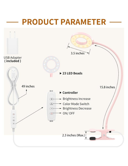 Lámpara de Escritorio LED iZELL Rosa 3 Modos 10 Brillos