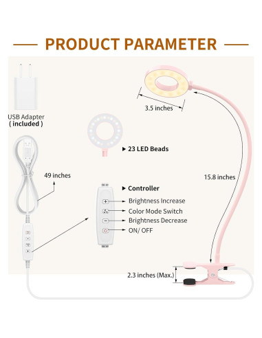 Lámpara de Escritorio LED iZELL Rosa 3 Modos 10 Brillos