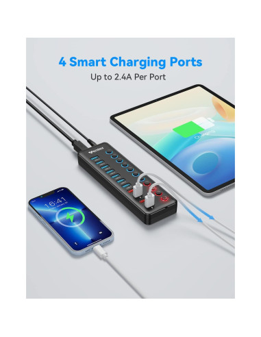 Hub USB 3.0 Alimentado Wenter 11 Puertos con Carga Rápida
