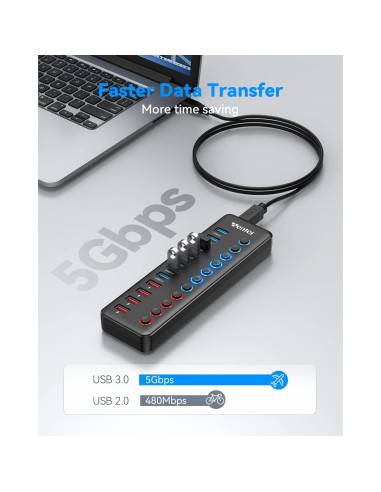 Hub USB 3.0 Alimentado Wenter 11 Puertos con Carga Rápida
