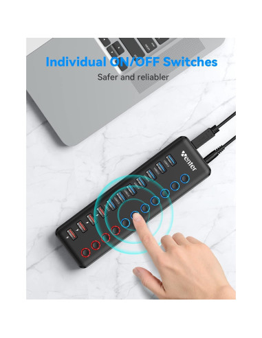 Hub USB 3.0 Alimentado Wenter 11 Puertos con Carga Rápida