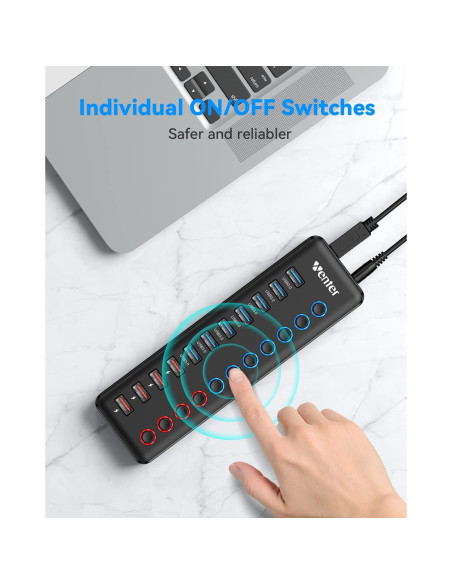 Hub USB 3.0 Alimentado Wenter 11 Puertos con Carga Rápida