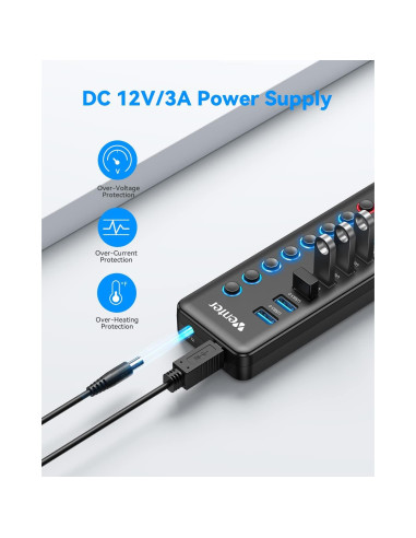 Hub USB 3.0 Alimentado Wenter 11 Puertos con Carga Rápida