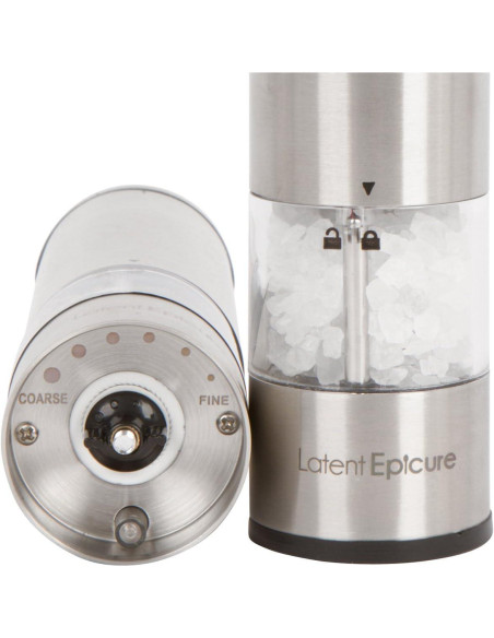 Molino Eléctrico de Sal y Pimienta Latent Epicure - Acero Inoxidable, Ajuste Fino y Grueso
