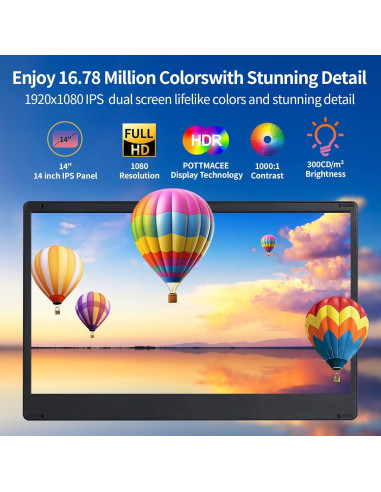 Extensor de Pantalla Triple 14" FHD 1080P POTTMACEE