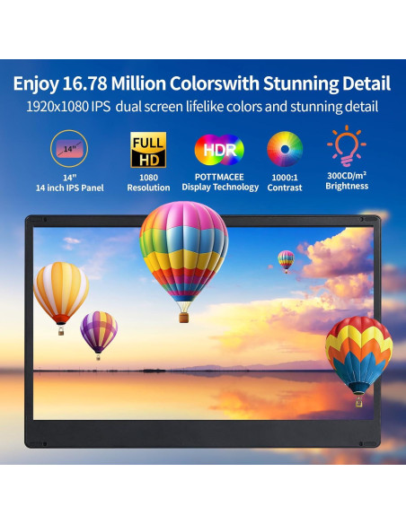 Extensor de Pantalla Triple 14" FHD 1080P POTTMACEE