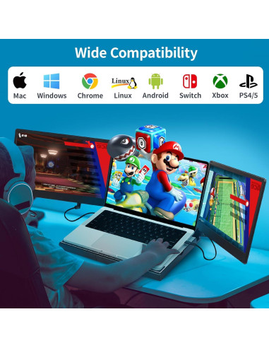 Extensor de Pantalla Triple 14" FHD 1080P POTTMACEE