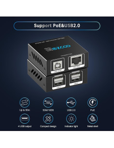Extensor USB 50m EZCOO HUB 4 Puertos USB2.0 sobre Ethernet 2