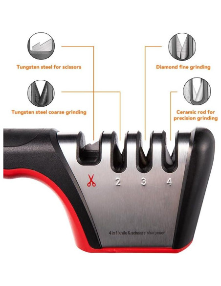 Afilador de cuchillos 4-en-1 Brigii SST01, negro y rojo