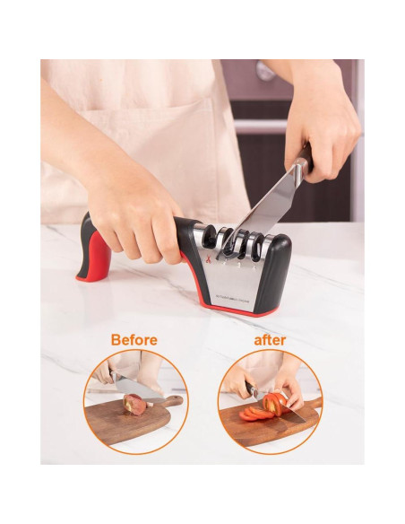 Afilador de cuchillos 4-en-1 Brigii SST01, negro y rojo