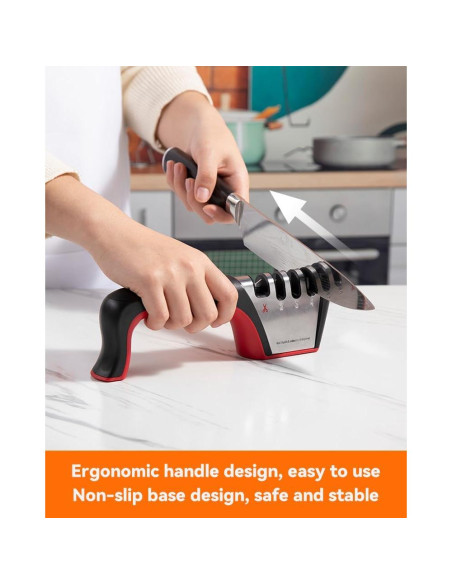 Afilador de cuchillos 4-en-1 Brigii SST01, negro y rojo