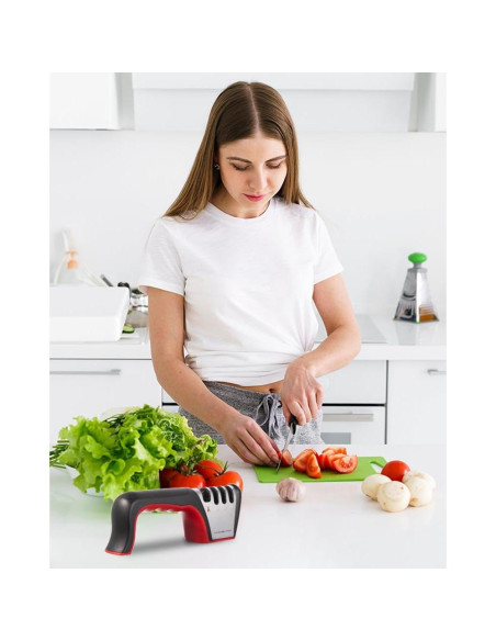 Afilador de cuchillos 4-en-1 Brigii SST01, negro y rojo