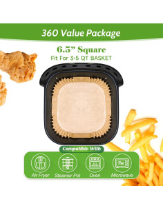 360 Forros de Papel Pergamino 6.5" Tripho para Freidora de Aire 2