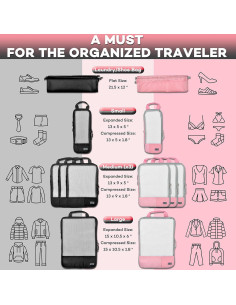 Set de 12 Cubos de Compresión Wongle para Viaje Rosa/Negro 2