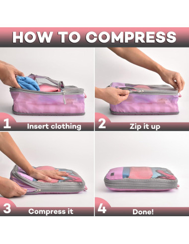 Set de 12 Cubos de Compresión Wongle para Viaje Rosa/Negro