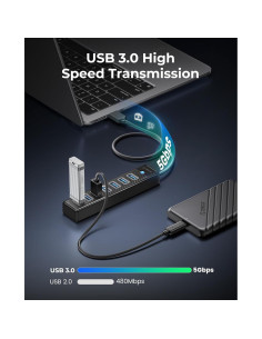 Hub USB 3.0 ORICO de 7 puertos, 15 cm, transferencia 5 Gbps 2