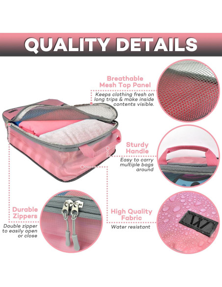 Set de 12 Cubos de Compresión Wongle para Viaje Rosa/Negro