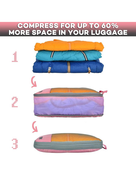 Set de 12 Cubos de Compresión Wongle para Viaje Rosa/Negro