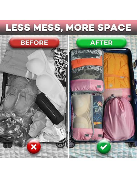 Set de 12 Cubos de Compresión Wongle para Viaje Rosa/Negro