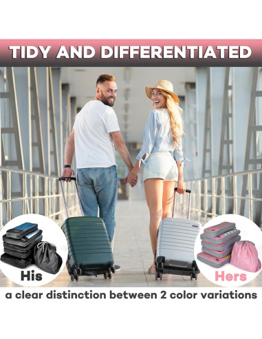 Set de 12 Cubos de Compresión Wongle para Viaje Rosa/Negro