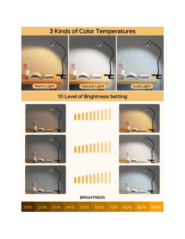 Lámpara de lectura LED LiFMIRA con clip y 3 modos de luz