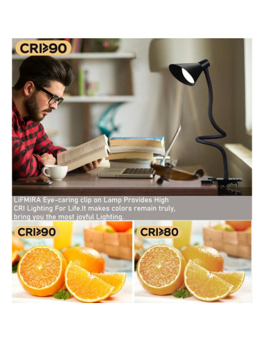 Lámpara de lectura LED LiFMIRA con clip y 3 modos de luz