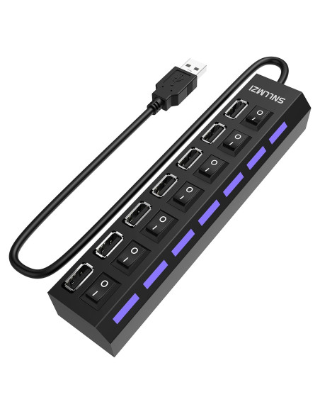 Hub USB 2.0 de 7 Puertos SNLLMZI Portátil LED Alta Velocidad