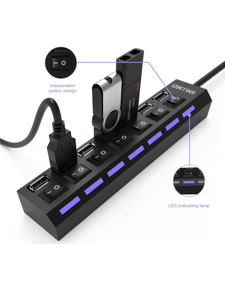 Hub USB 2.0 de 7 Puertos SNLLMZI Portátil LED Alta Velocidad