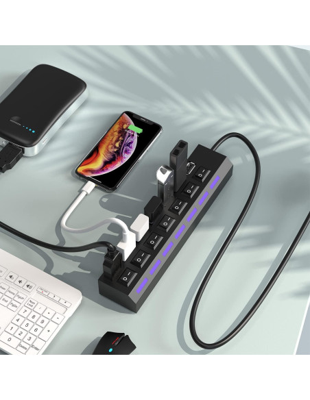 Hub USB 2.0 de 7 Puertos SNLLMZI Portátil LED Alta Velocidad