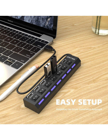 Hub USB 2.0 de 7 Puertos SNLLMZI Portátil LED Alta Velocidad