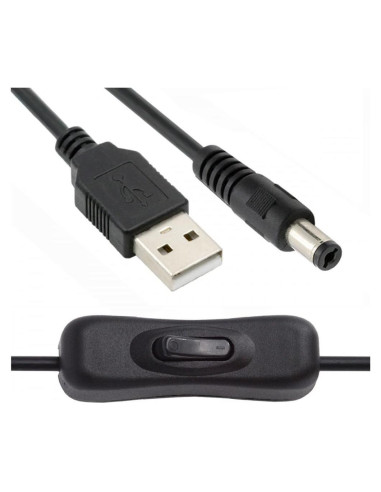 Cable DC 5.5mm con USB Tipo-A y botón encendido 1m CY