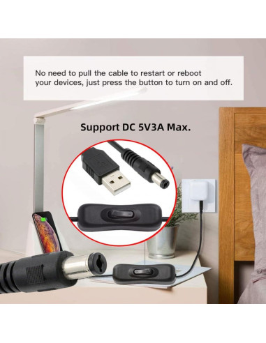 Cable DC 5.5mm con USB Tipo-A y botón encendido 1m CY