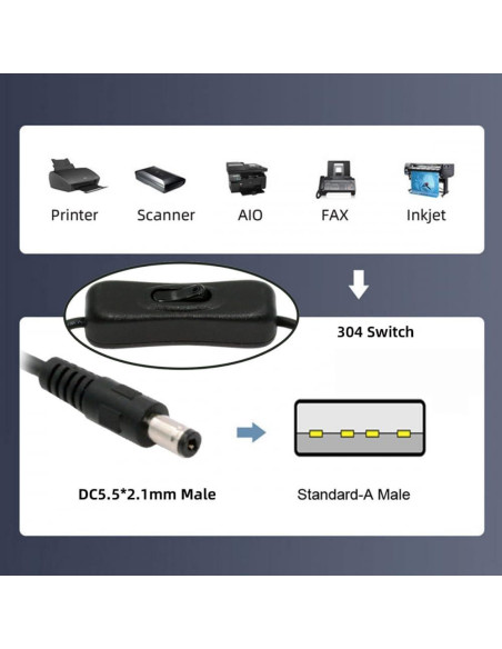 Cable DC 5.5mm con USB Tipo-A y botón encendido 1m CY