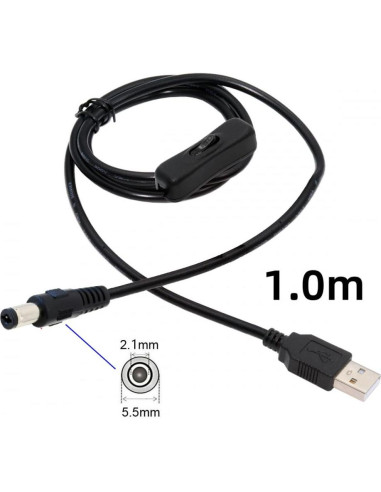 Cable DC 5.5mm con USB Tipo-A y botón encendido 1m CY