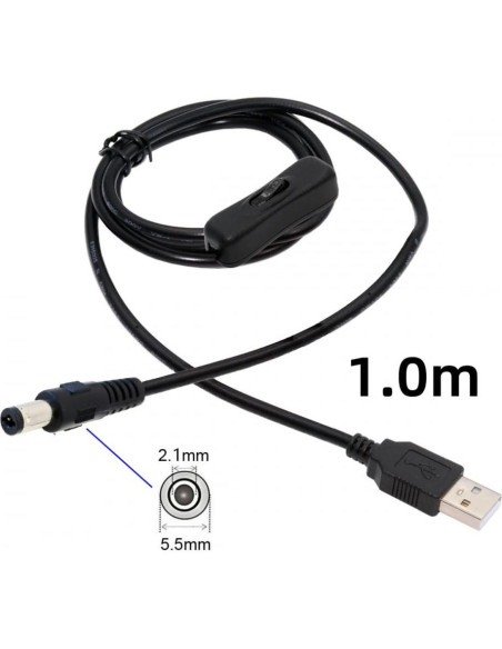 Cable DC 5.5mm con USB Tipo-A y botón encendido 1m CY