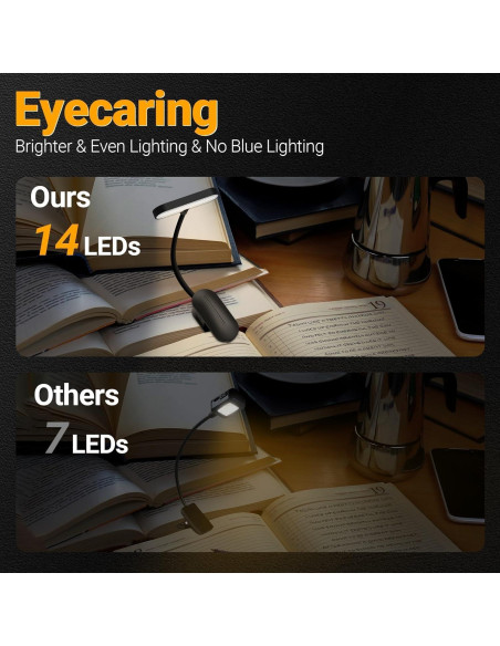 Luz de Libro TATAANTY Recargable 14 LEDs 3 Modos de Color