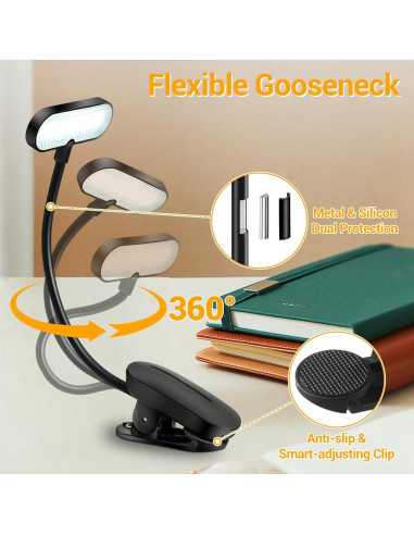 Luz de Libro TATAANTY Recargable 14 LEDs 3 Modos de Color