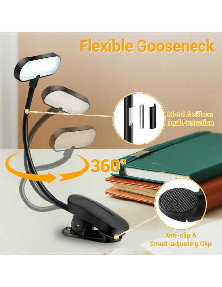 Luz de Libro TATAANTY Recargable 14 LEDs 3 Modos de Color