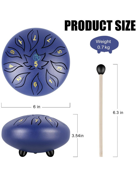 Tambor de Lengua RANMING 15 cm 11 Notas Acero Violeta Azul