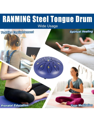 Tambor de Lengua RANMING 15 cm 11 Notas Acero Violeta Azul