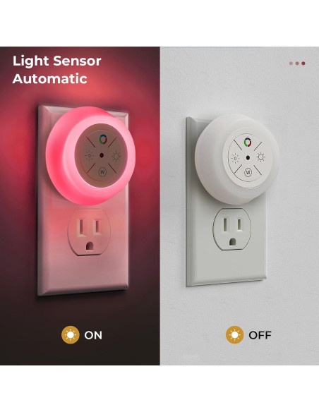 Luces Nocturnas LED Dawnrise 4 PK, Sensor Crepúsculo, RGB