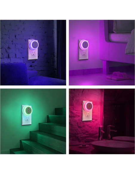 Luces Nocturnas LED Dawnrise 4 PK, Sensor Crepúsculo, RGB