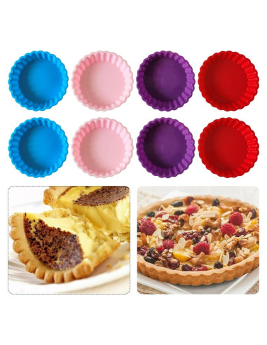 8 Moldes Mini Tartas de Silicona Beiyoule 10.8x2.3cm Antiadherente