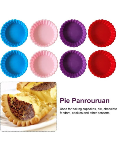 8 Moldes Mini Tartas de Silicona Beiyoule 10.8x2.3cm Antiadherente