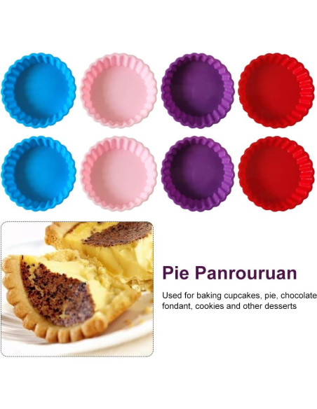 8 Moldes Mini Tartas de Silicona Beiyoule 10.8x2.3cm Antiadherente